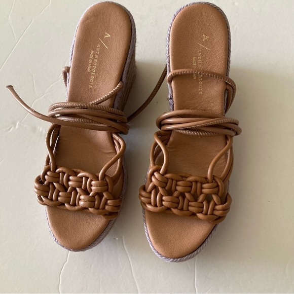 Anthropologie Raffia Platform Brown & Lavender Heeled Wedge Sandals Sz 41 - Picture 3 of 6